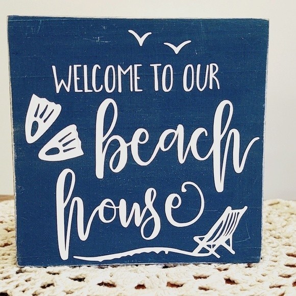 Handmade Tiered Tray Decor/Mini Wood Sign/Welcome To Our Beach House Decor - Picture 1 of 1
